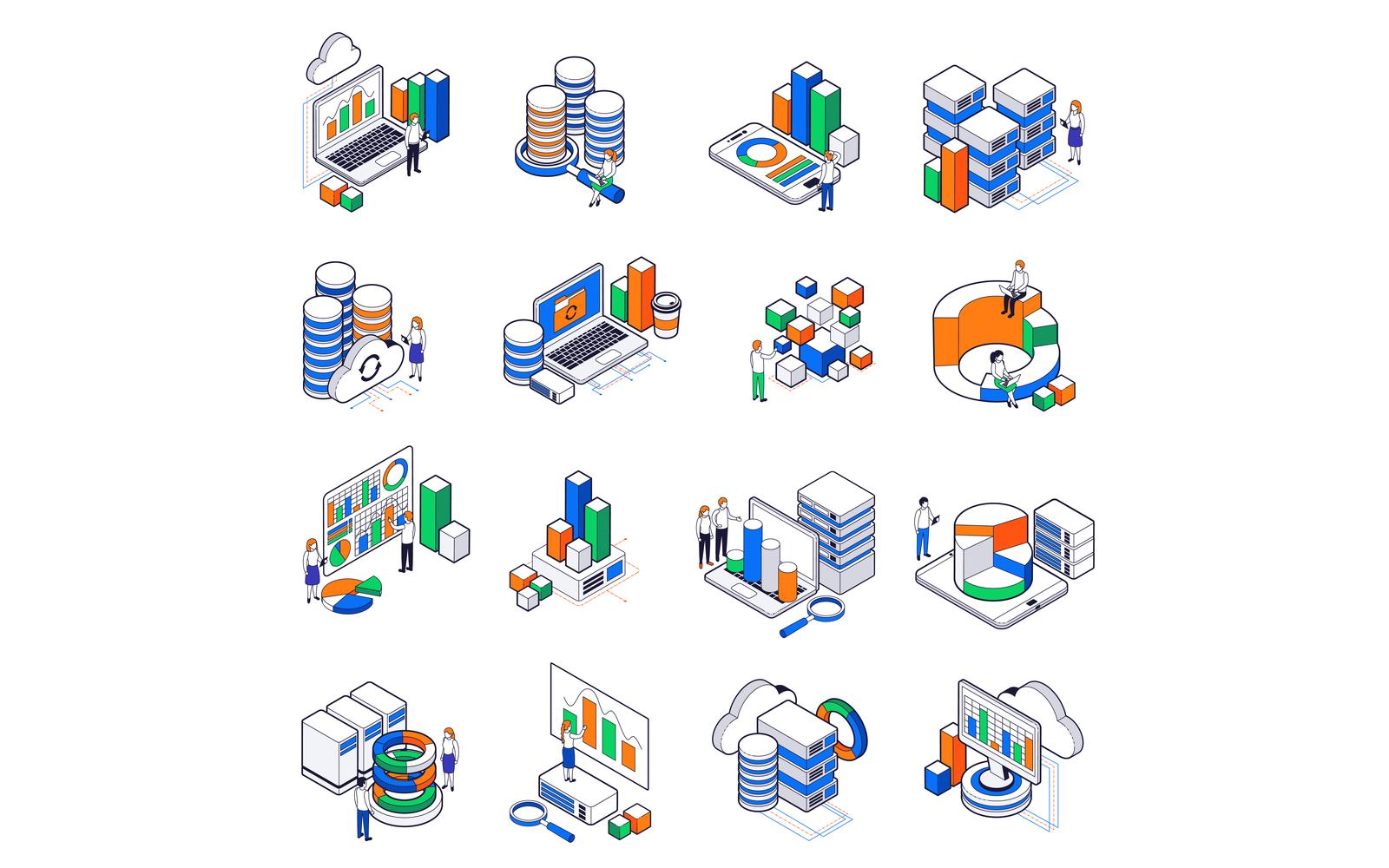 Big Data Science Analysis Isometric Set 201003919 Vector Illustration Concept