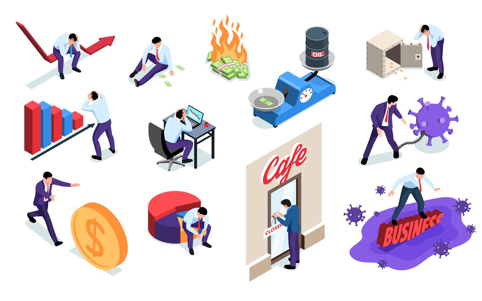 Isometric World Financial Crisis Set 201010501 Vector Illustration Concept