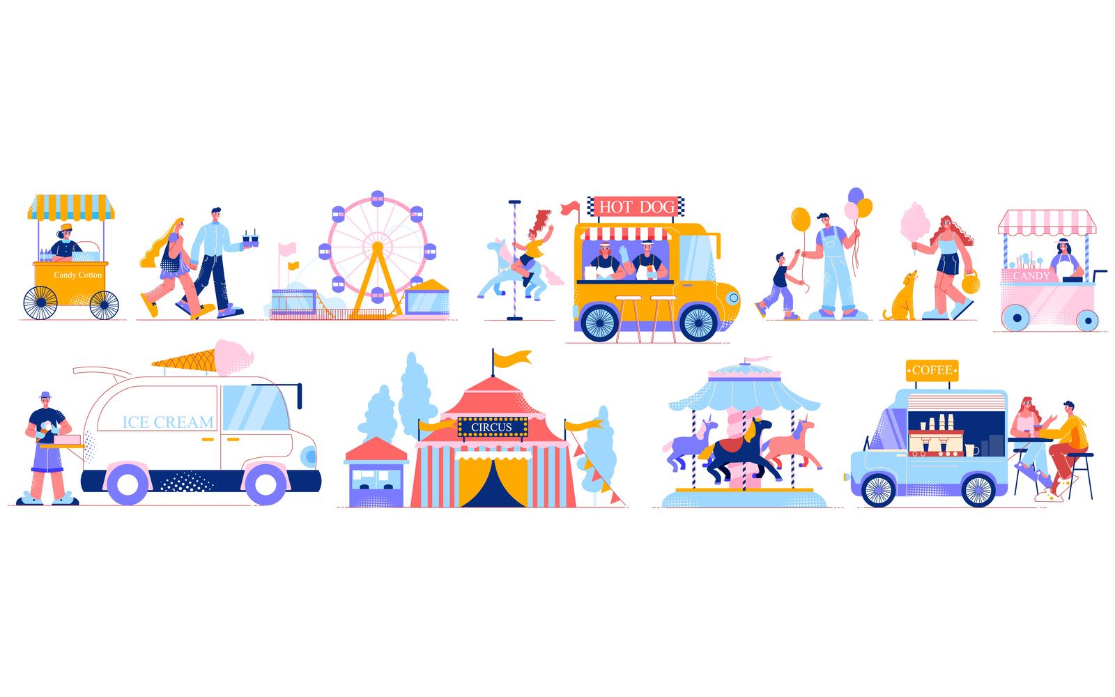 Funfair Amusement Park Set 200960501 Vector Illustration Concept