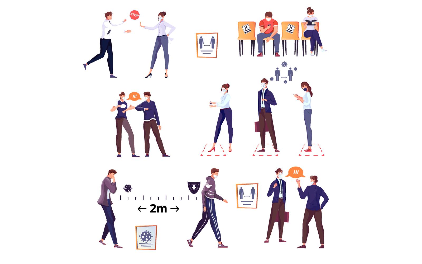 Social Distance Set Flat 200951137 Vector Illustration Concept