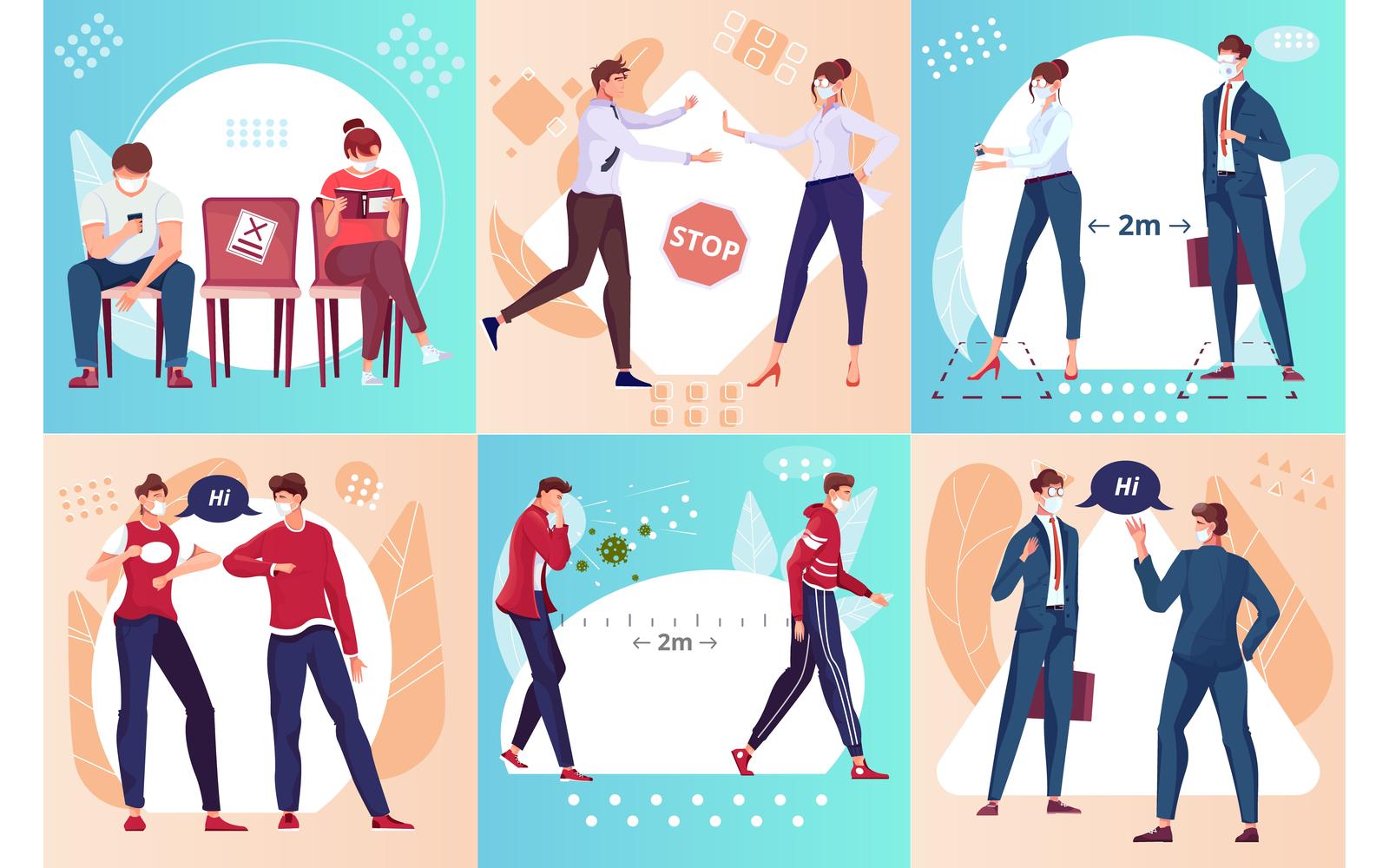 Social Distance Composition Set Flat 200951135 Vector Illustration Concept