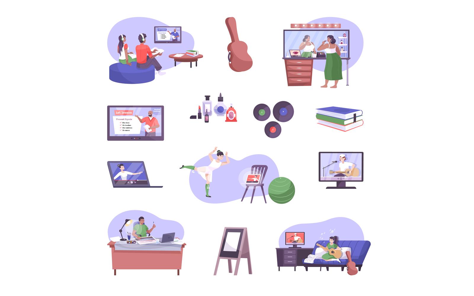 Hobby Online Set Flat 200950743 Vector Illustration Concept