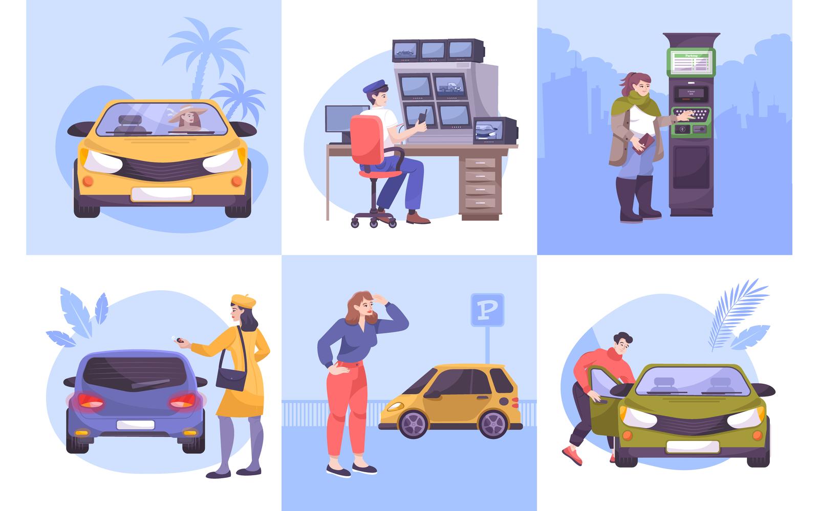 Parking Composition Set Flat 200950719 Vector Illustration Concept