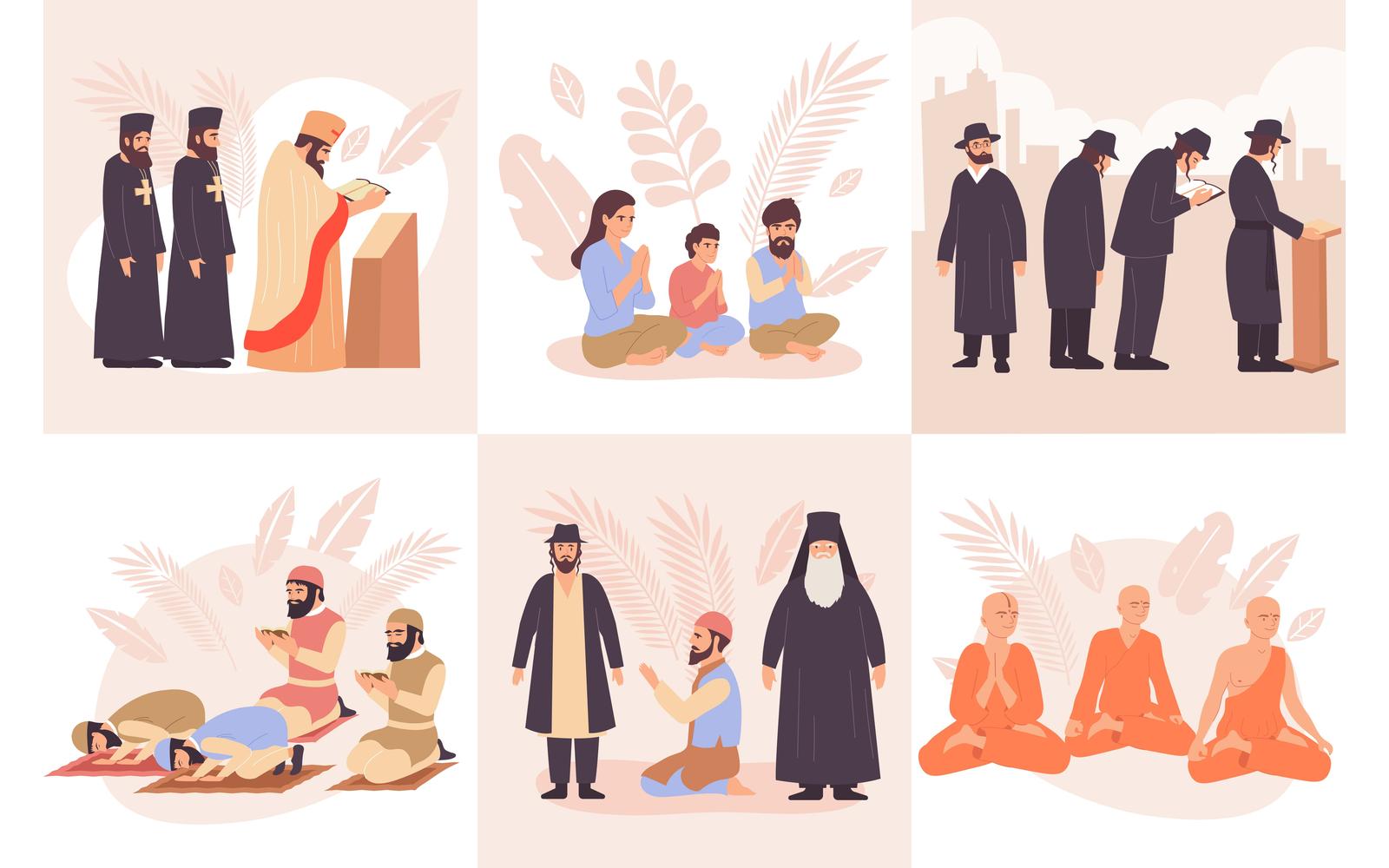 World Religions Composition Set Flat 200950602 Vector Illustration Concept