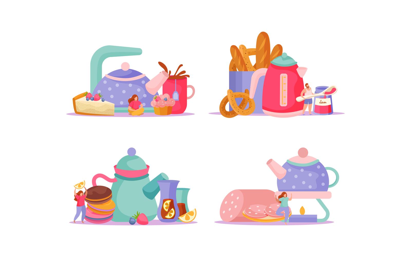 Tea Time Flat 4X1 200940202 Vector Illustration Concept