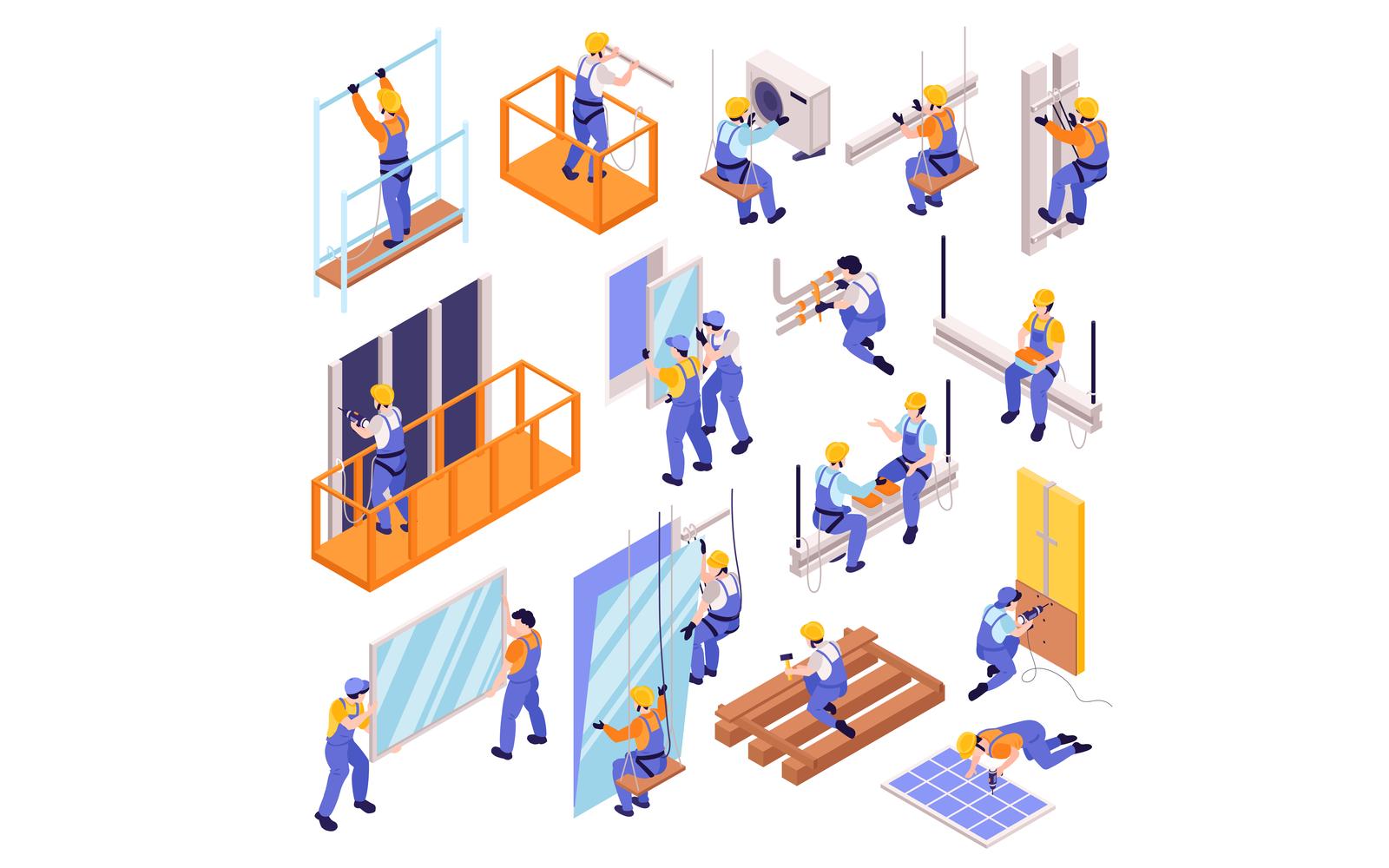 Isometric Fitter Woker Set 200912143 Vector Illustration Concept