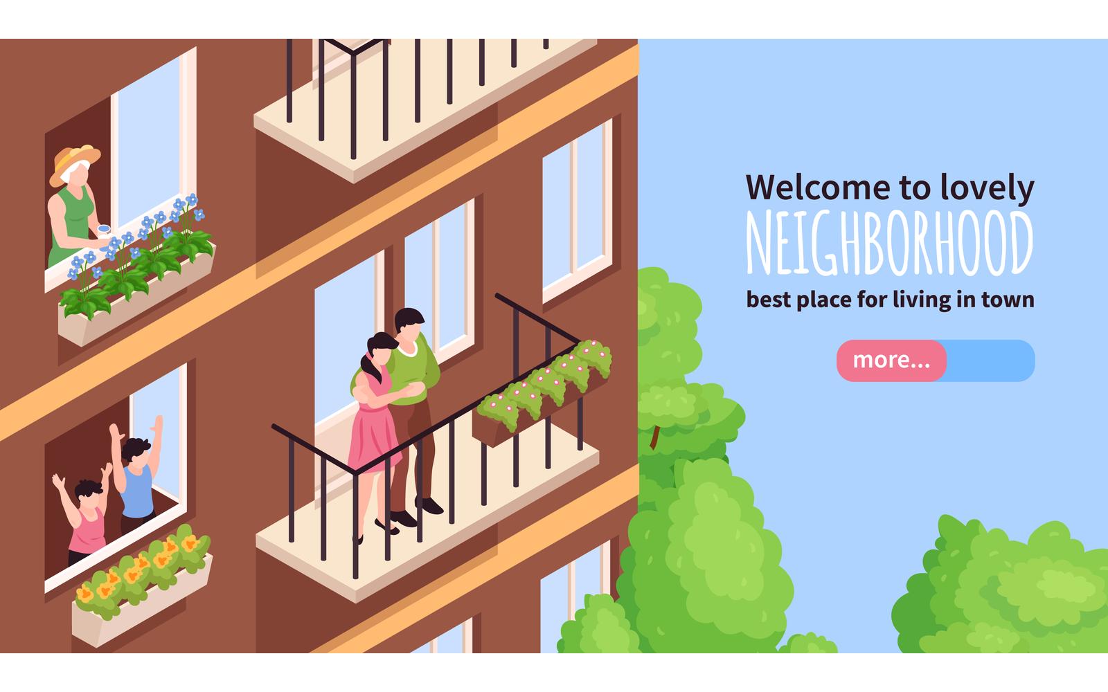 Isometric Neighbors Horizontal Banner 200912126 Vector Illustration Concept