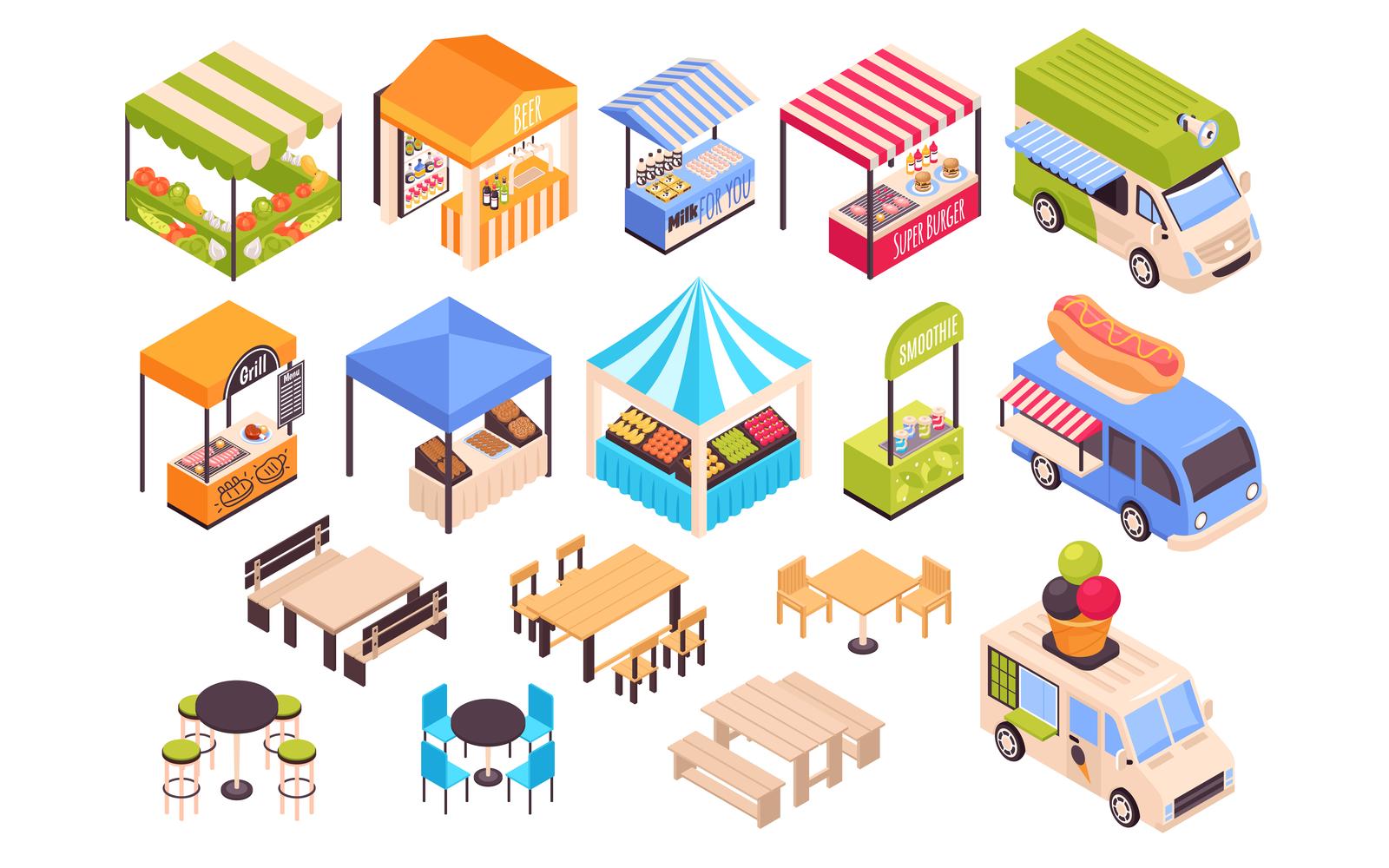 Isometric Food Courts Fair Marketplace Set 200912115 Vector Illustration Concept