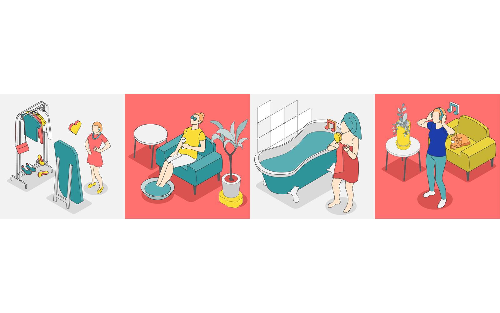 Self Care Concept Isometric 4X1 200930111 Vector Illustration Concept