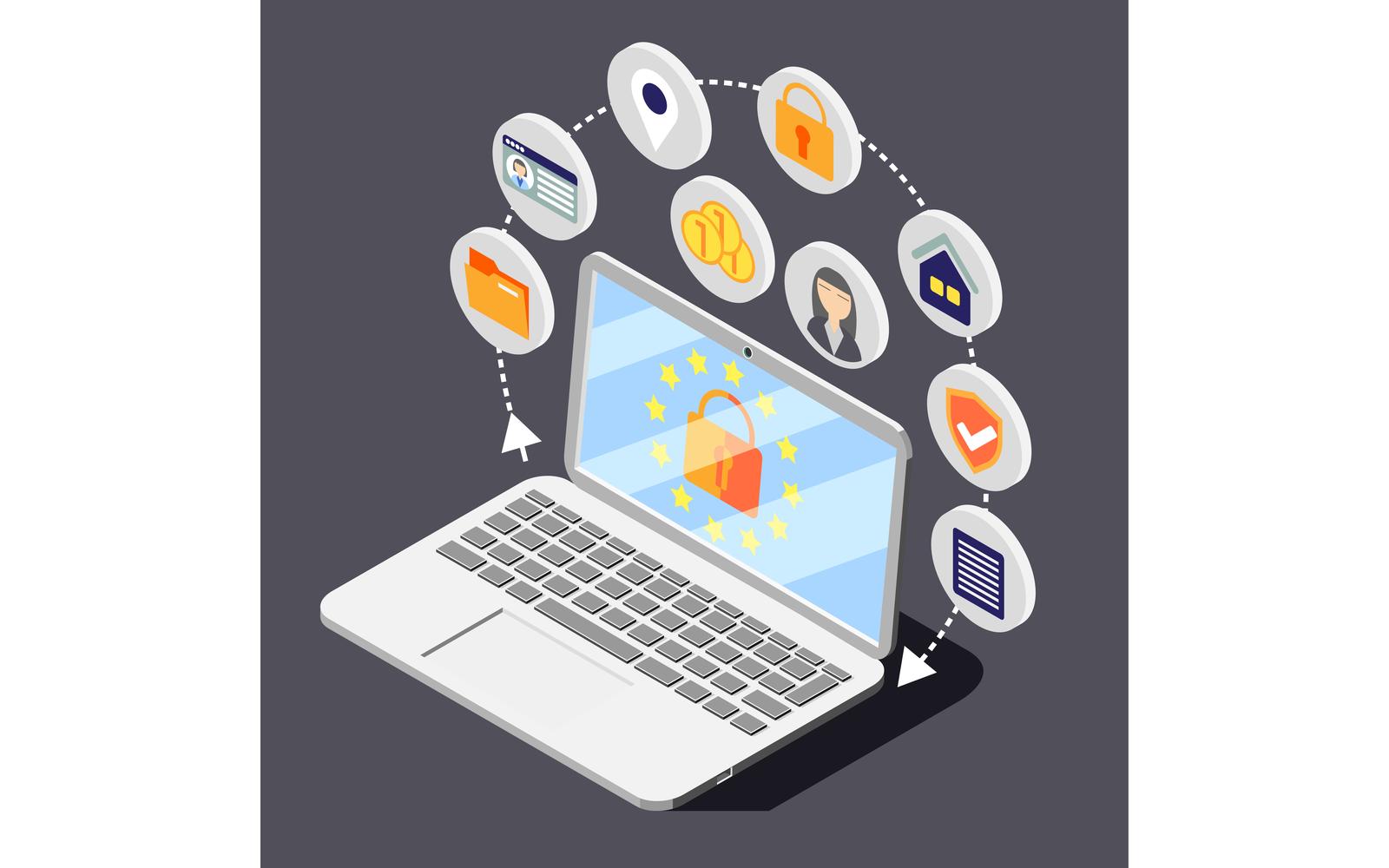 Personal Data Protection Gdpr Isometric Background 200830108 Vector Illustration Concept