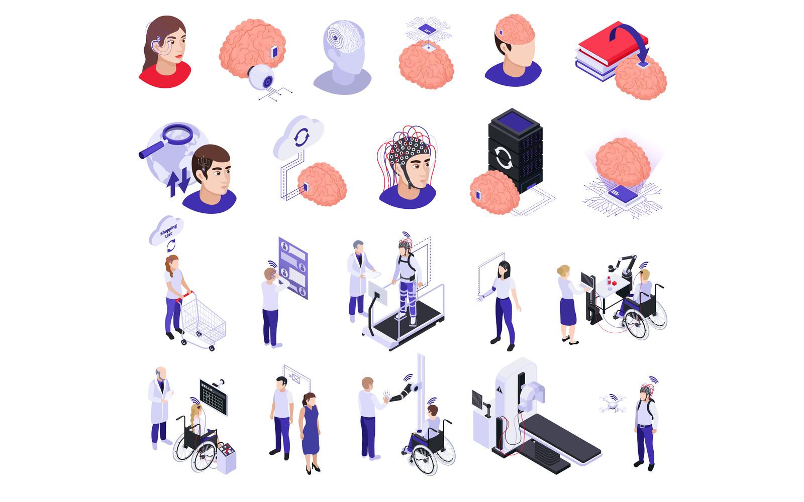 Brain Implants Technologies Set 200903916 Vector Illustration Concept