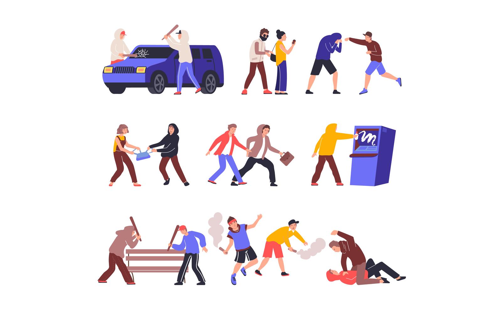 Hooliganism Set Flat 200850614 Vector Illustration Concept