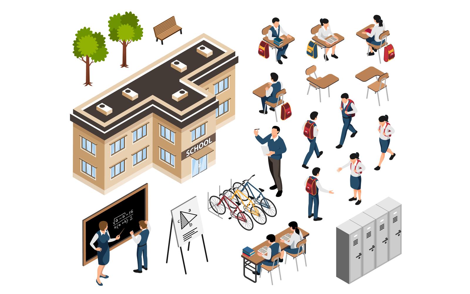 Isometric School Building Set 200910528 Vector Illustration Concept