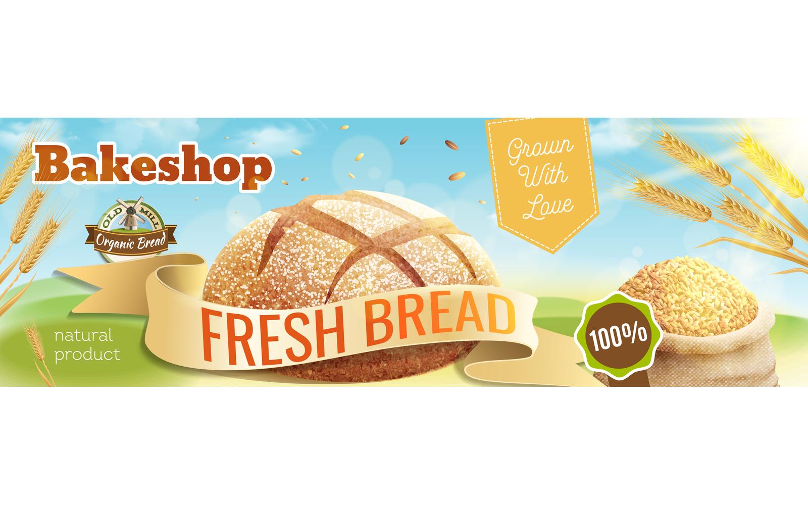 Realistic Bread Horizontal Poster 200800709 Vector Illustration Concept