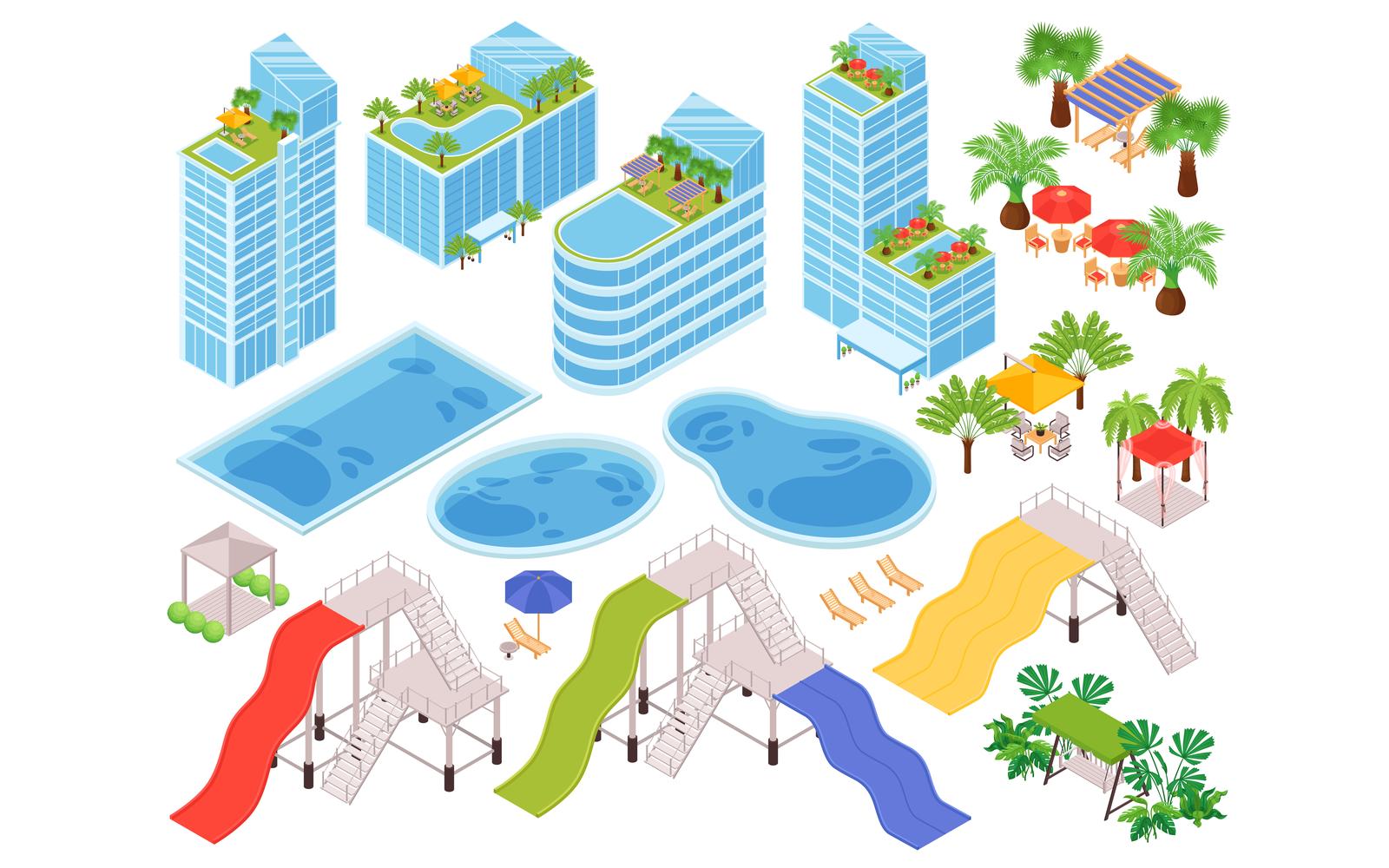 Isometric Hotel Water Park Outdoor Set 200712129 Vector Illustration Concept