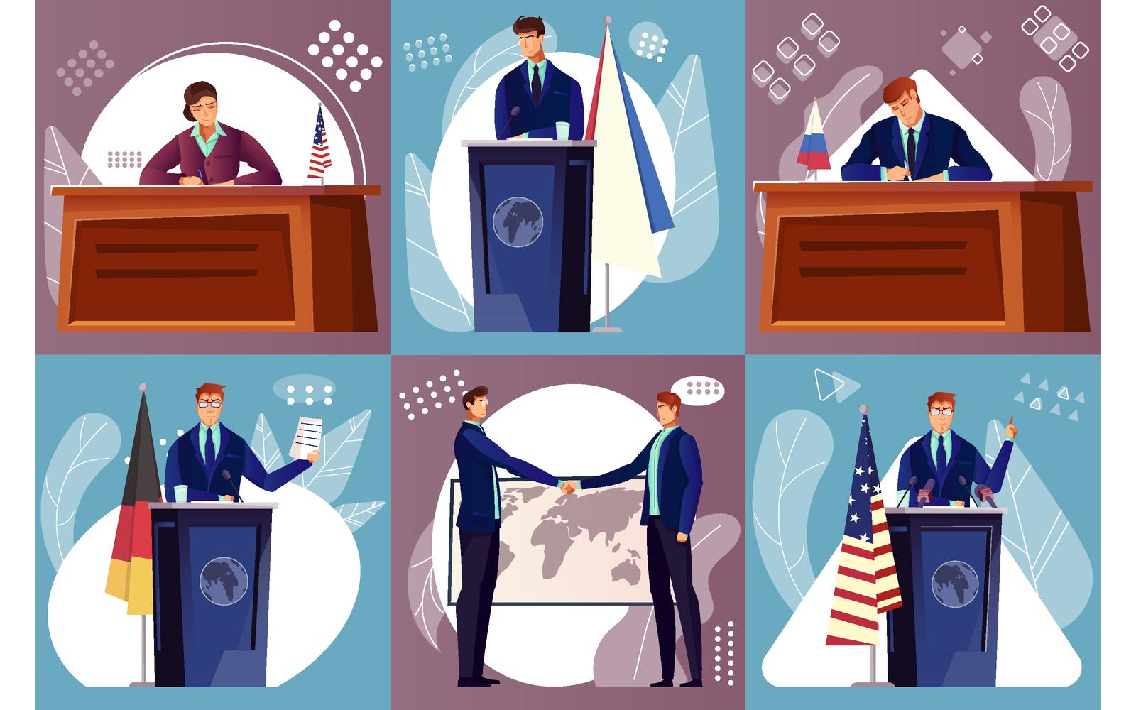 Diplomatic Politic Composition Set Flat 200751141 Vector Illustration Concept