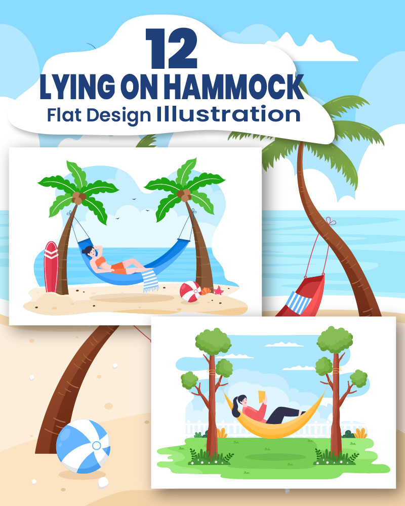 12 People Lying on Hammock Illustration