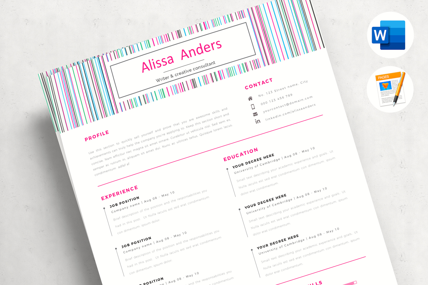 ALISSA - 1 Page Resume Template, CV for Word and Pages, Creative Resume + Cover Letter