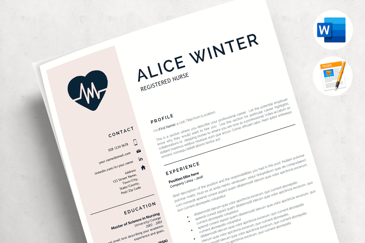 ALICE - RN Nurse Resume Template. Registered Nurse Resume with Cover Letter and References