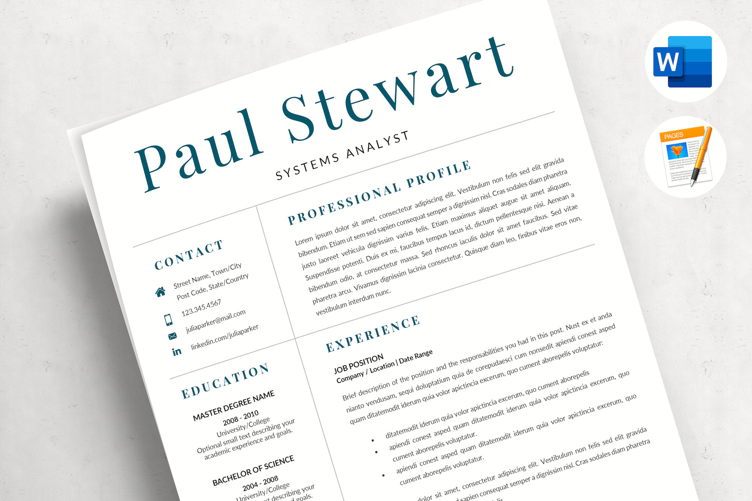 PAUL - Professional Resume for Word and Pages. CV with Cover Letter, References and Career tips