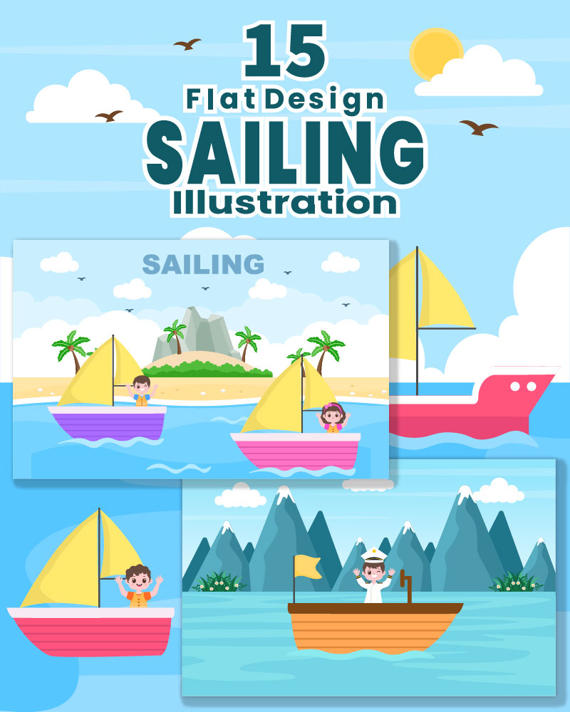 15 Sailing Boat with Sea or Lake View Illustration