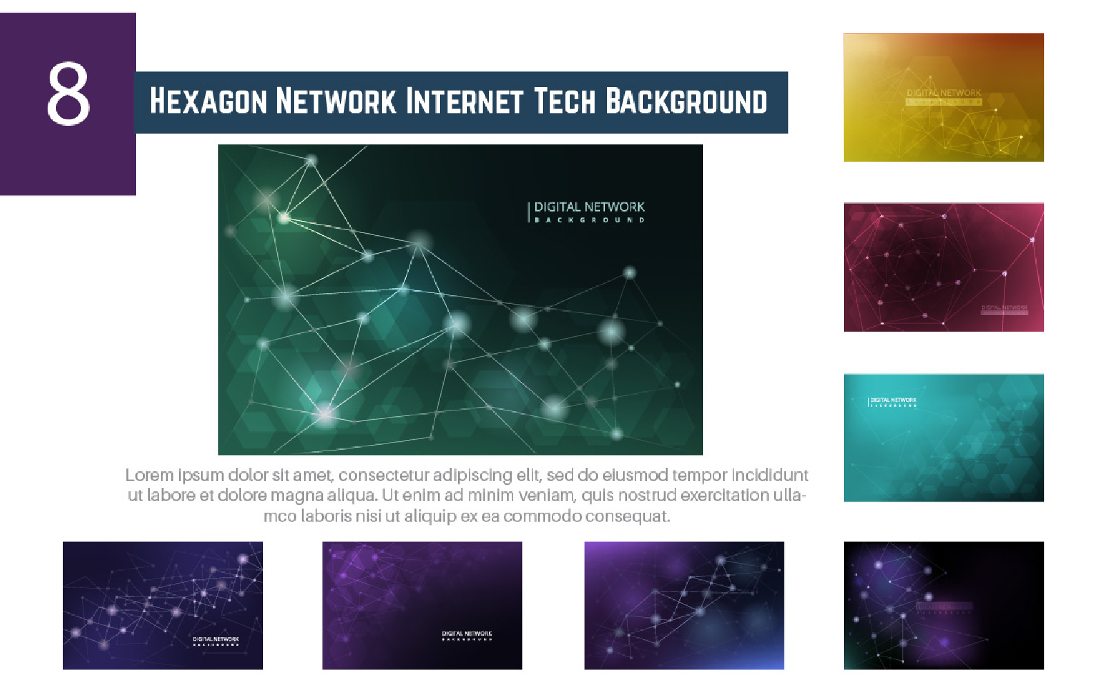 8 Hexagon Network Internet Tech Background