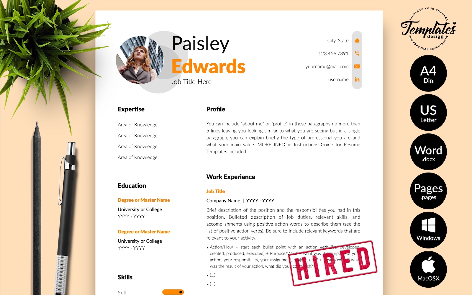 Paisley Edwards - Modern Resume Template with Cover Letter for Microsoft Word & iWork Pages