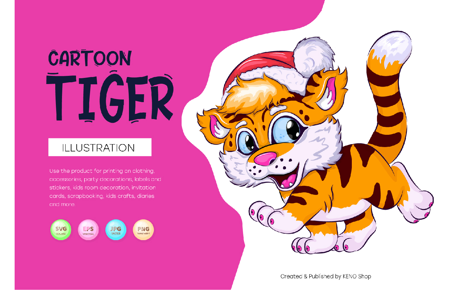 Cute Cartoon Tiger. SVG, PNG Clipart.