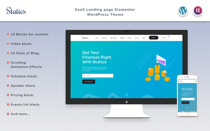 Statics - Finances Landing page with Blog Elementor WordPress Theme