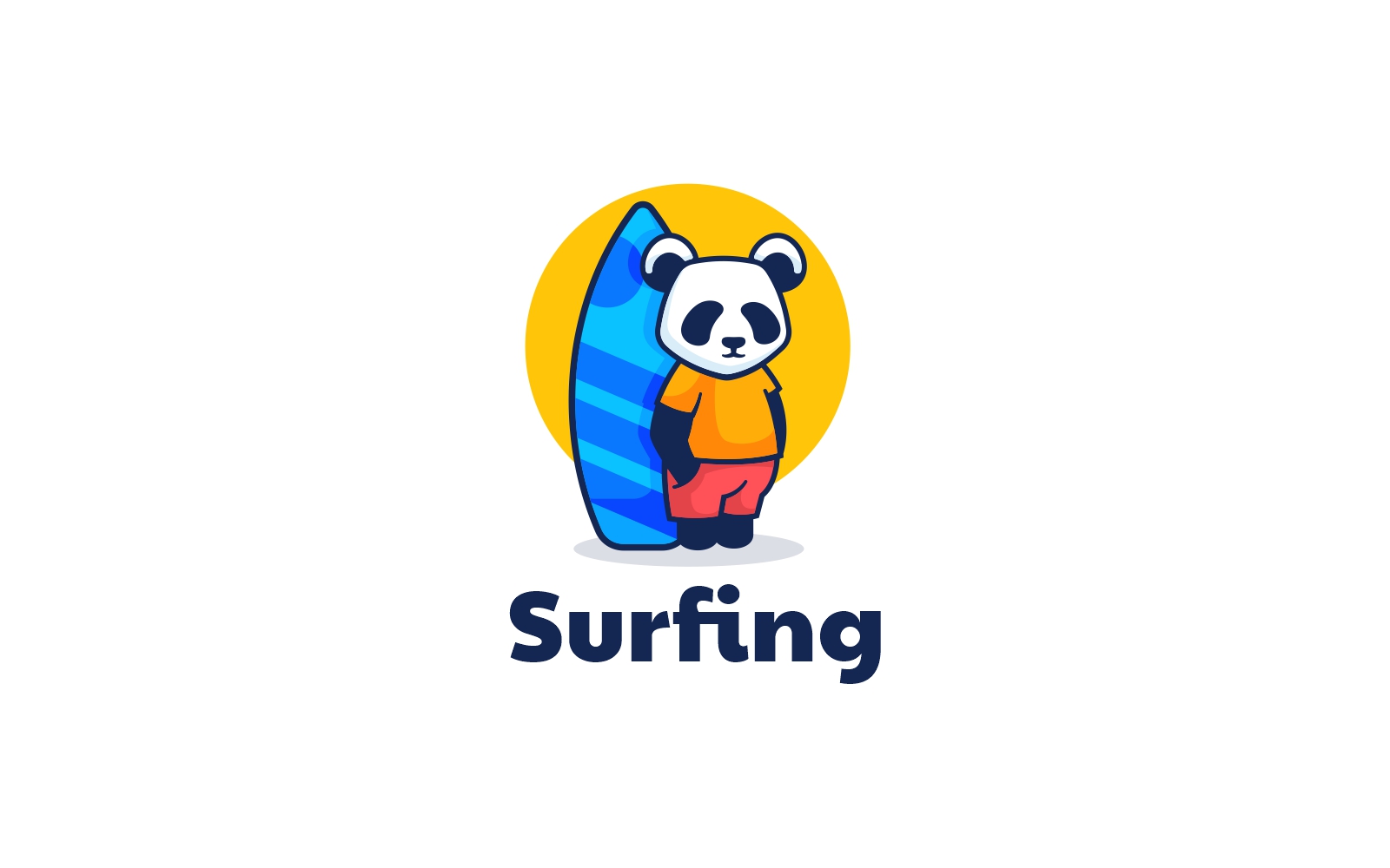 Panda Surfing Cartoon Logo