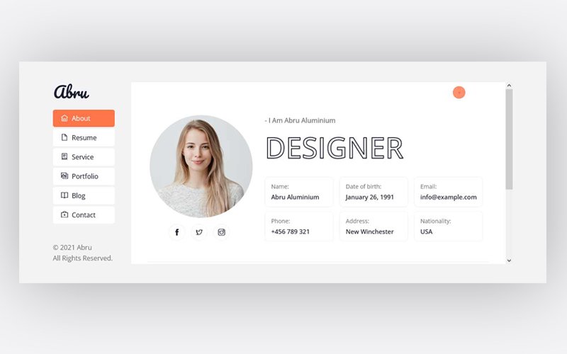 Abru - Creative Resume & Portfolio Landing Page Template