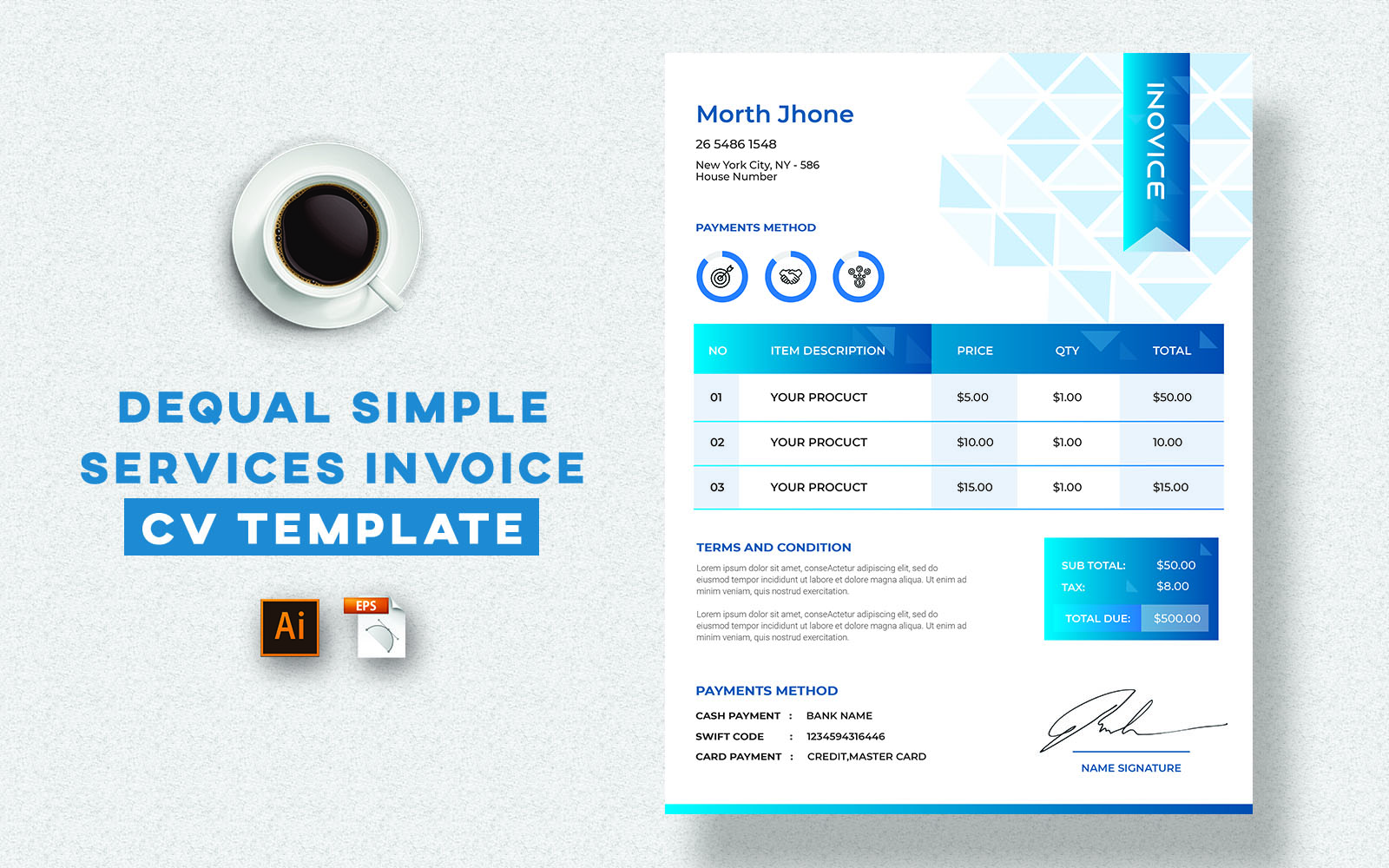 Dequal Simple Services Corporate Invoice Template