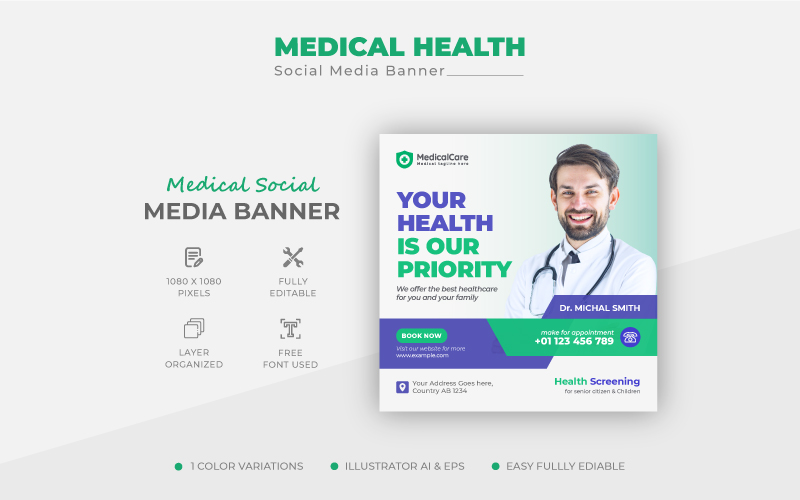 Medical Healthcare Square Flyer Social Media Post Web Promotion Banner