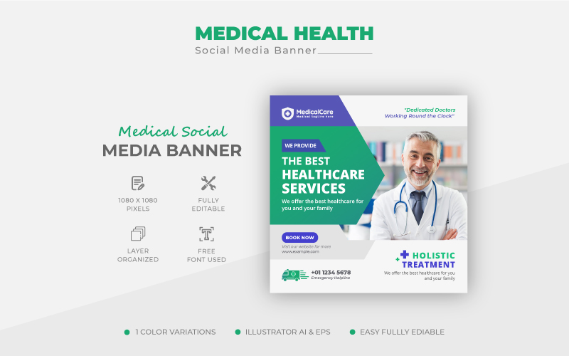 Green Modern Medical Health Social Media Post Banner Design