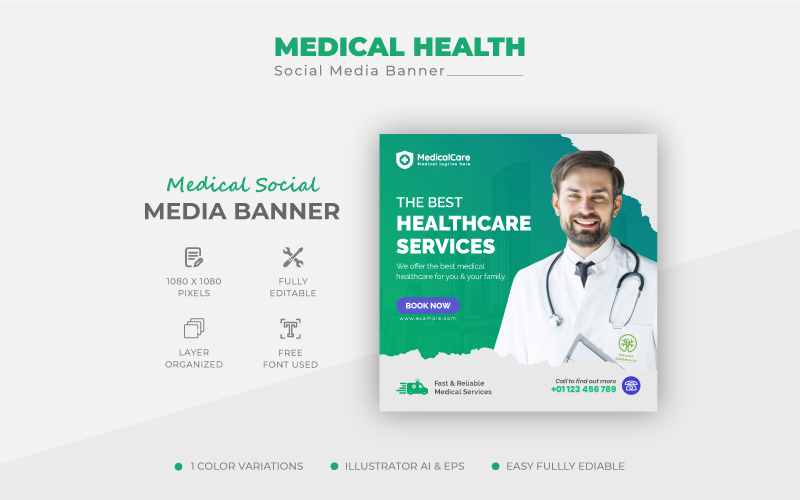 Medical Healthcare With Doctor Square Flyer Social Media Post Banner