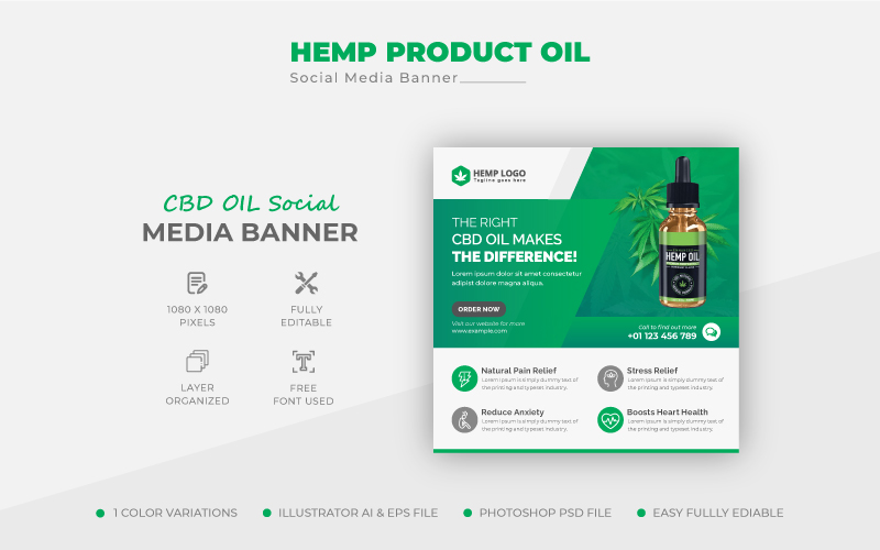 Clean Cannabis CBD Oil Hemp Product Social Media Post Or Web Banner Template