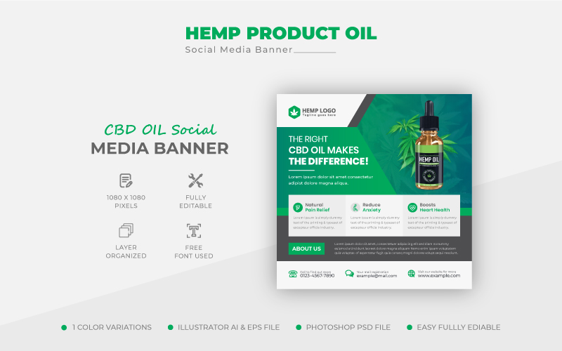Green Clean Cannabis Hemp Product CBD Oil Social Media Post banner