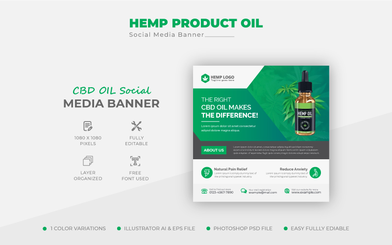 Clean Cannabis Hemp Product CBD Oil Social Media Post Banner Template
