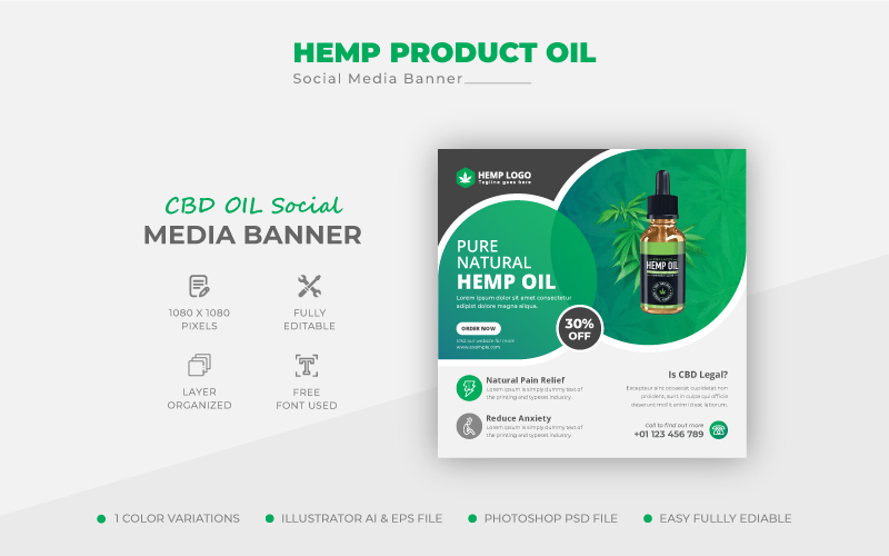 Clean Cannabis Hemp Product Oil Social Media Post Banner Template