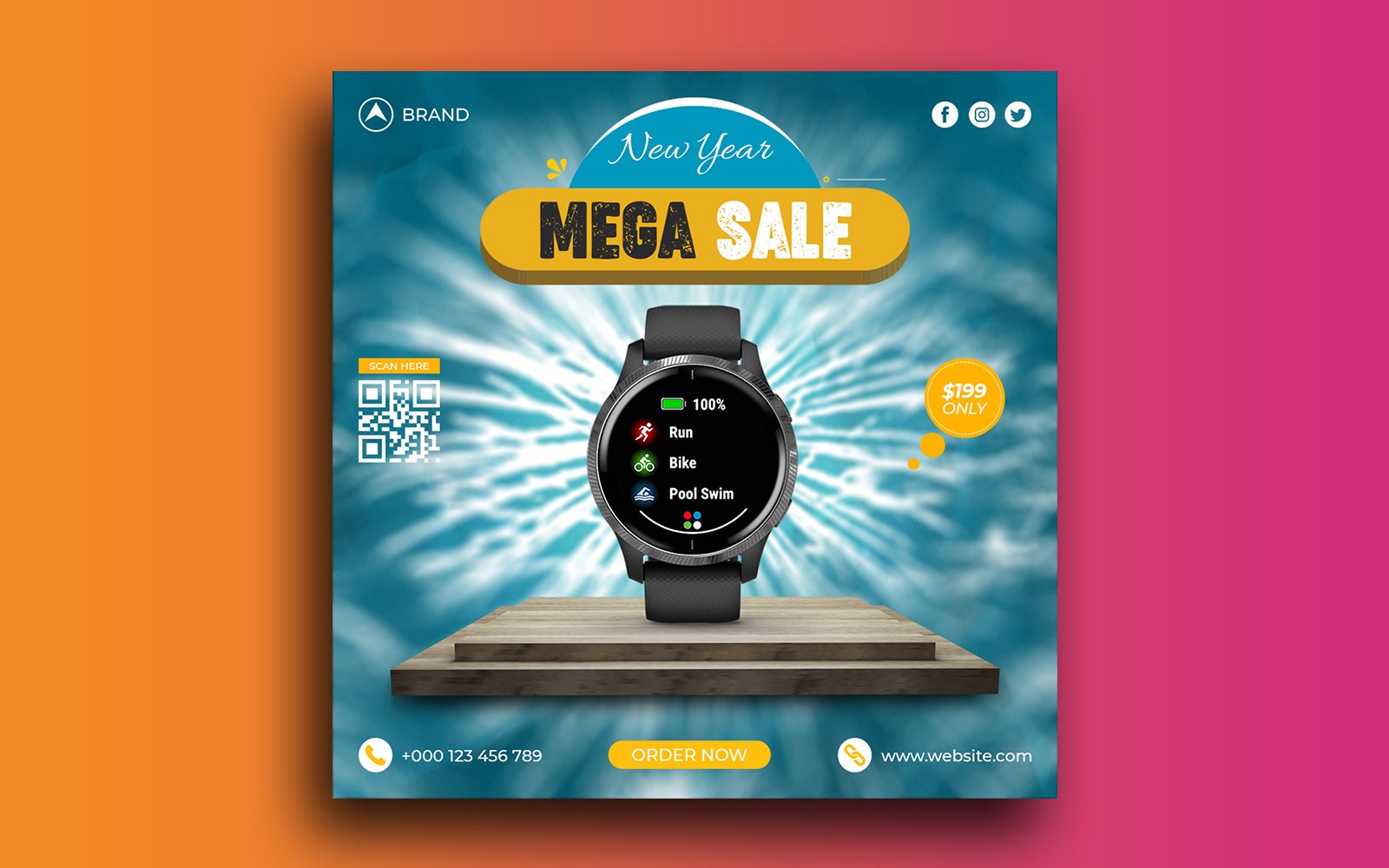 Watch Sale Social Media Post New Year Mega Sale Instagram Post Banner Template