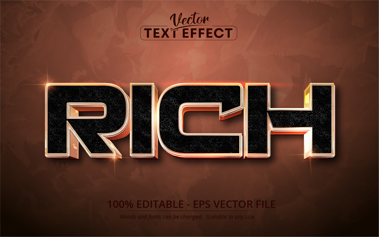 Rich - Rose Gold And Black Color Style, Editable Text Effect, Font Style, Graphics Illustration