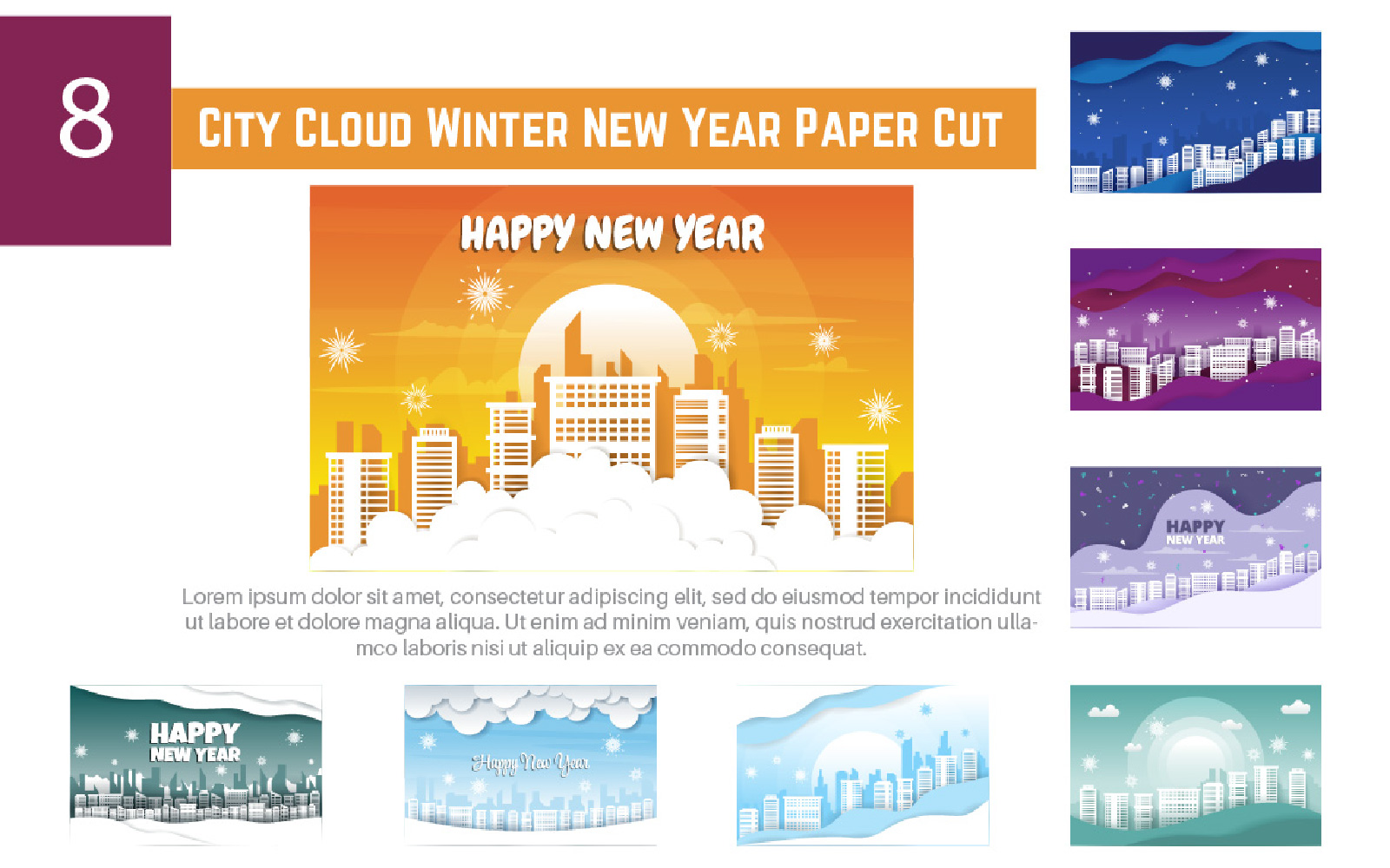 8 City Cloud Winter New Year Paper Cut