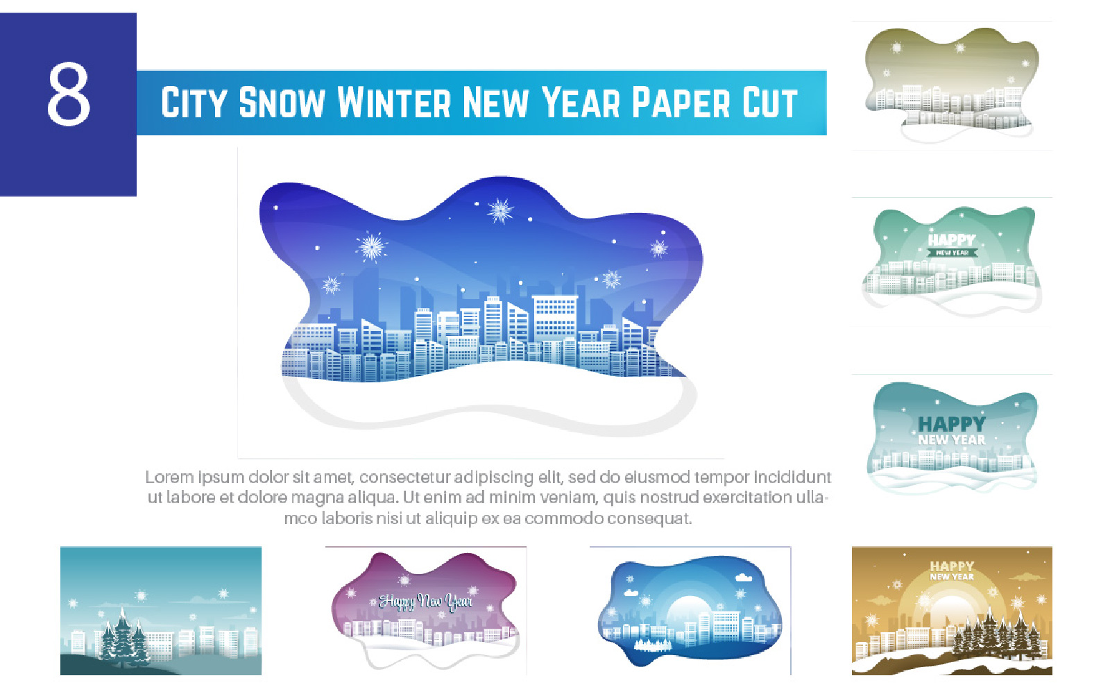 8 City Snow Winter New Year Paper Cut