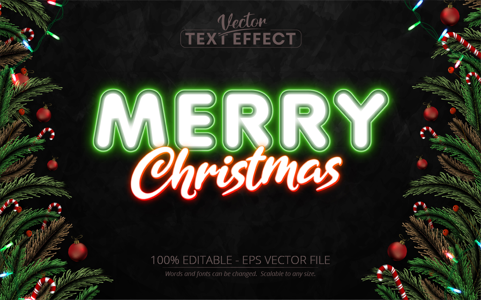 Merry Christmas - Neon Style, Editable Text Effect, Font Style, Graphics Illustration