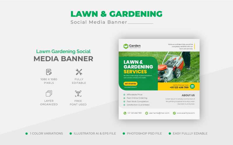 Clean Lawn Garden Care Service Social Media Post Banner Template