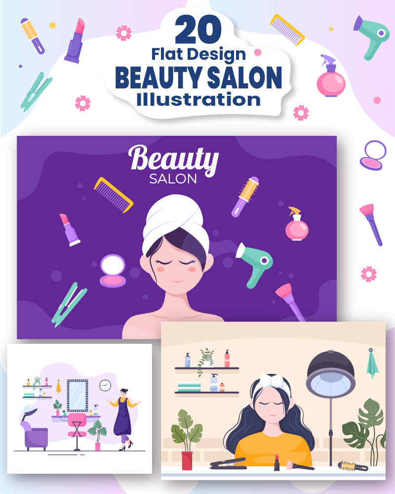 20 Beauty Salon Flat Design Illustration