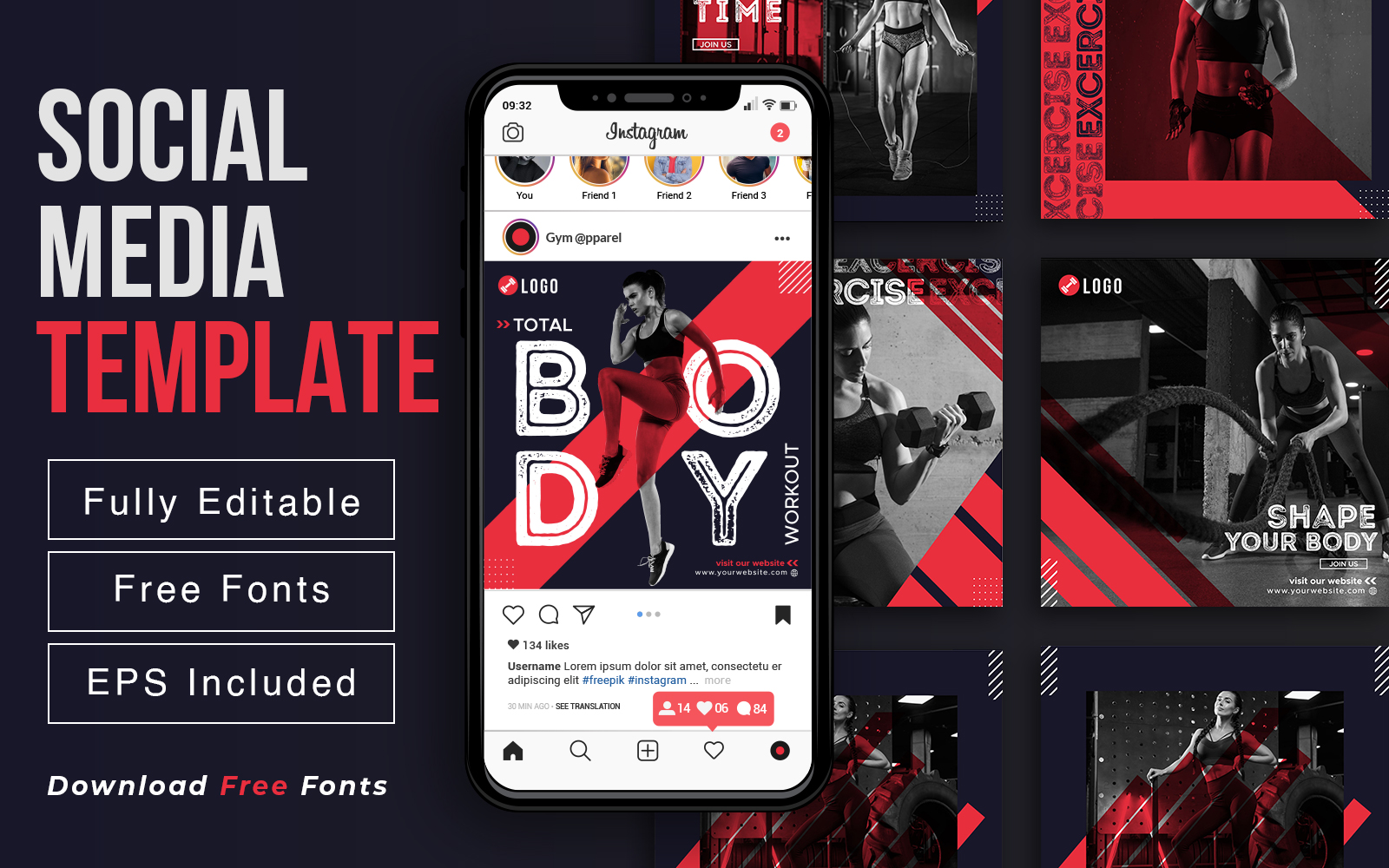 Fitness And Workout Social Media Posts-Instagram Promotional Ad Template Design