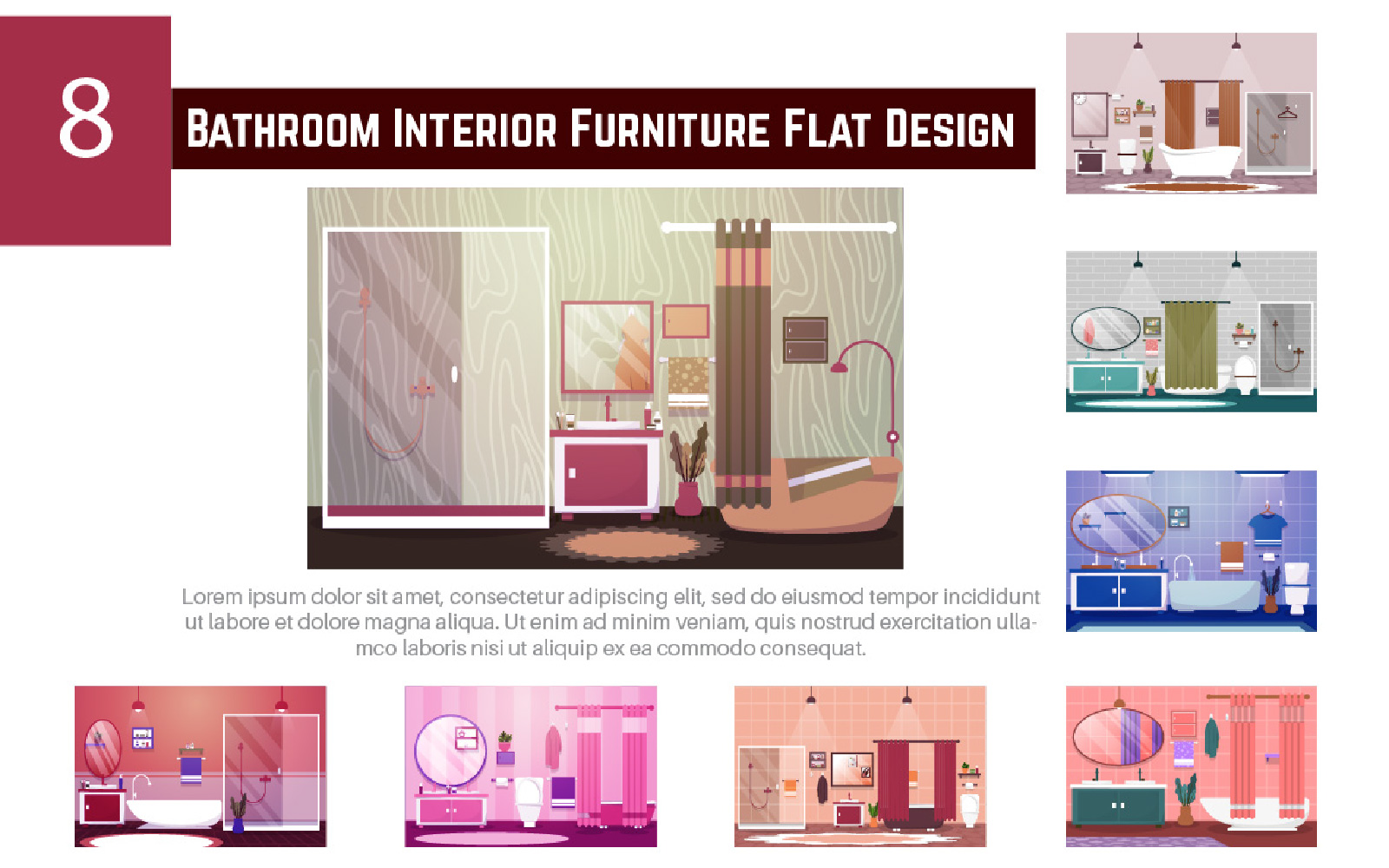 8 Bathroom Interior Furniture Flat Design