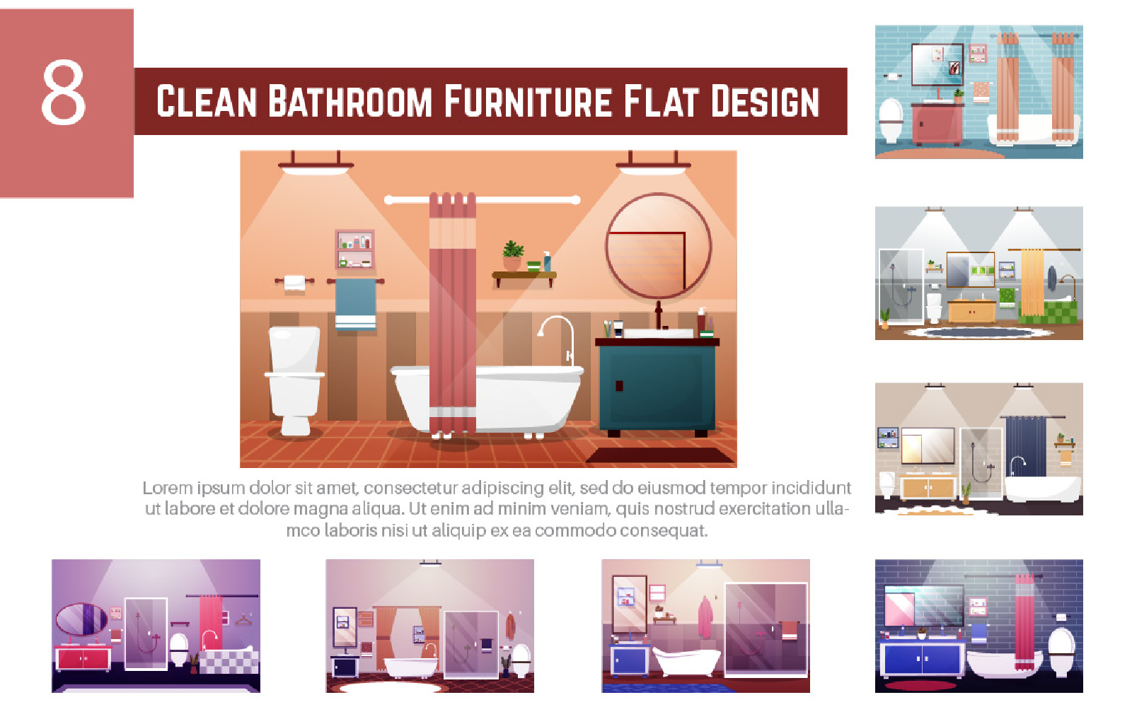 8 Clean Bathroom Furniture Flat Design