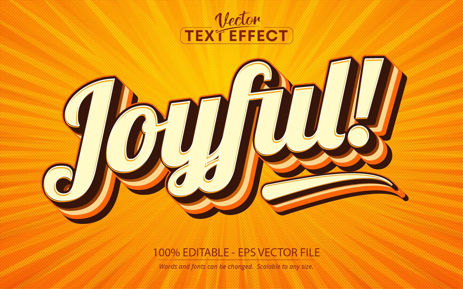 Joyful - Orange Color Vintage Style, Editable Text Effect, Font Style, Graphics Illustration